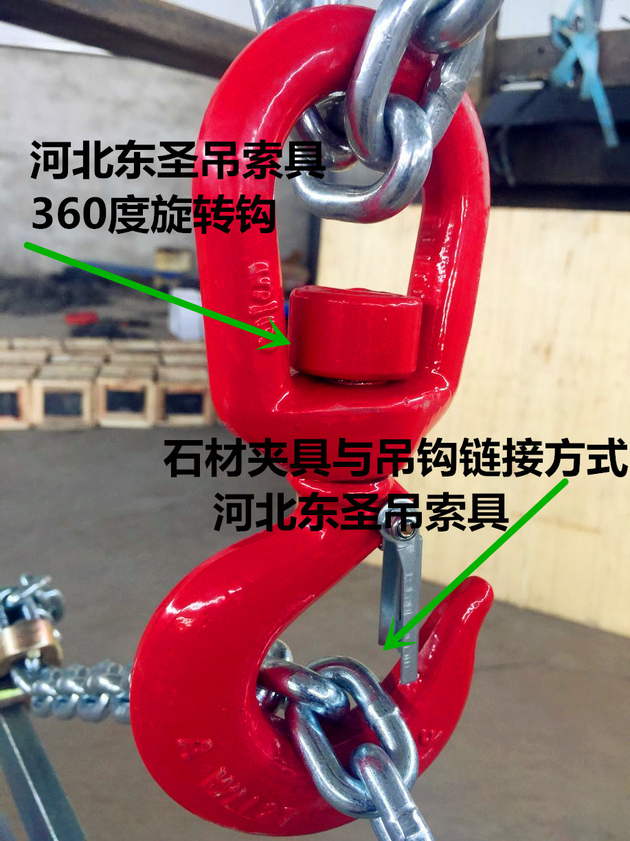 360度旋轉吊鉤與石材夾具使用演示圖